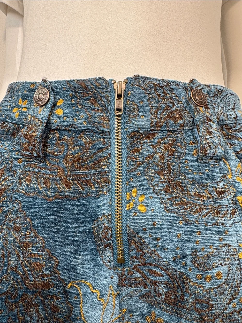 Free People Micah Mini Skirt Blue Jacquard Chenille Brocade Size 2 NWT - Picture 9 of 14